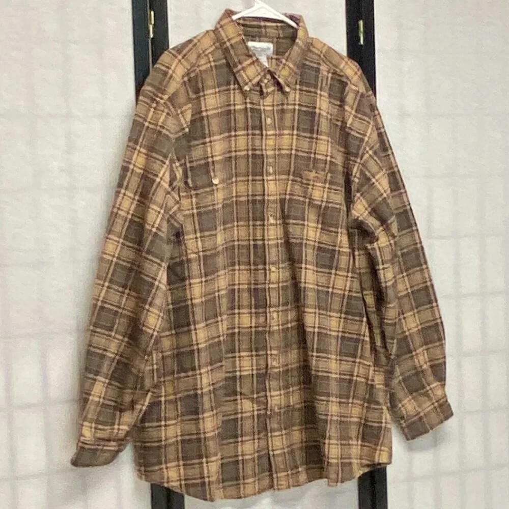 Carhartt Plaid Flannel Shirt 2XLT Brown Rust Long Sleeve Brushed Cotton Workwear - Picture 3 of 14